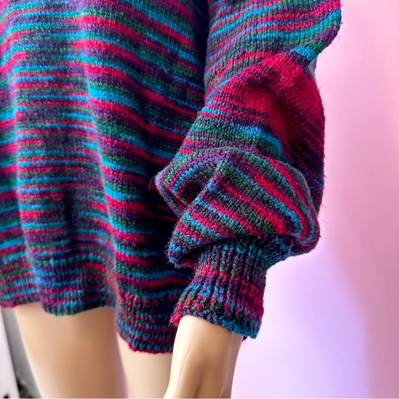 Vintage 90’s Multicolour Handmade V Neck Grunge Baggy Sweater Size XL - Picture 5 of 8